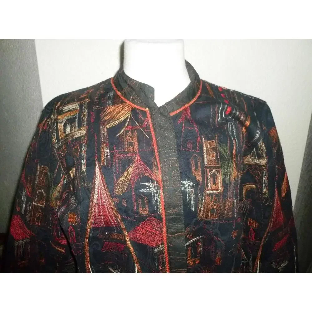 Chico's‎ Embroidered Lightweight  Kimono Jacket Topper Blazer Cotton sz 1 M